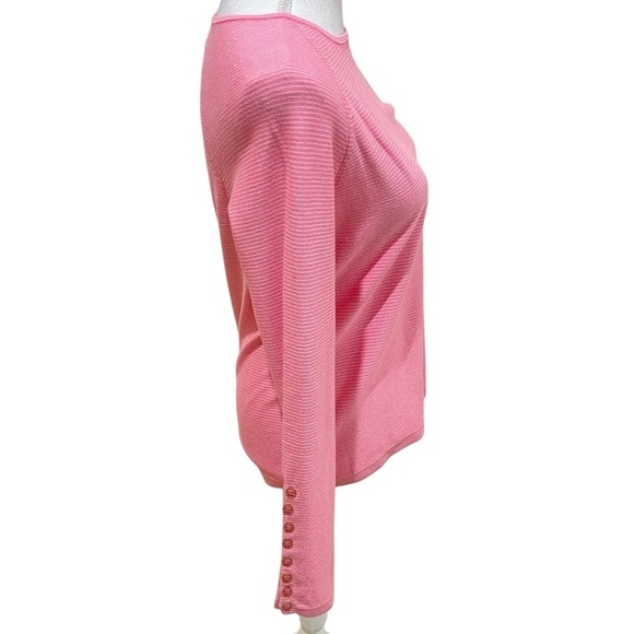J.McLaughlin pink stripe long sleeve modal cotton top gold buttons sleeve medium - Picture 6 of 12